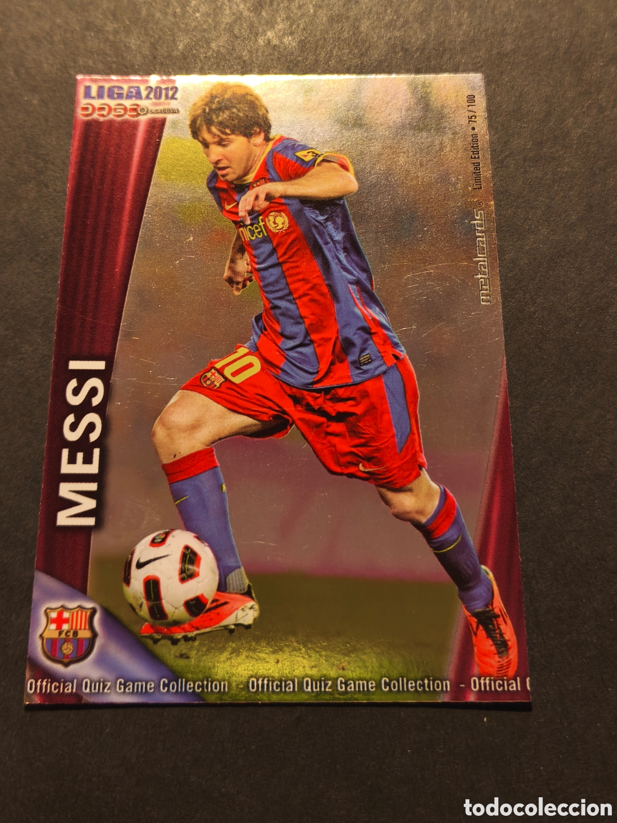 Football Stickers: N&ordm; 19 MESSI BASE FC BARCELONA MUNDICROMO 2012 VERSI&Oacute;N METALCARDS