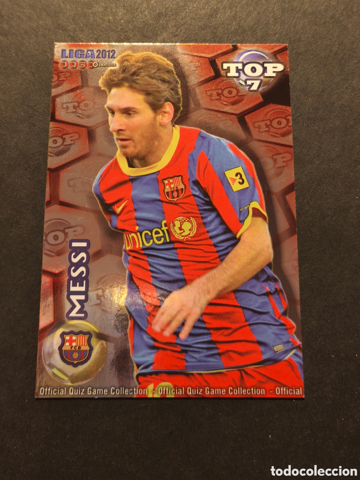 Football Stickers: N&ordm; 595 MESSI TOP 7 FC BARCELONA MUNDICROMO 2012 VERSION FONDO ROJO