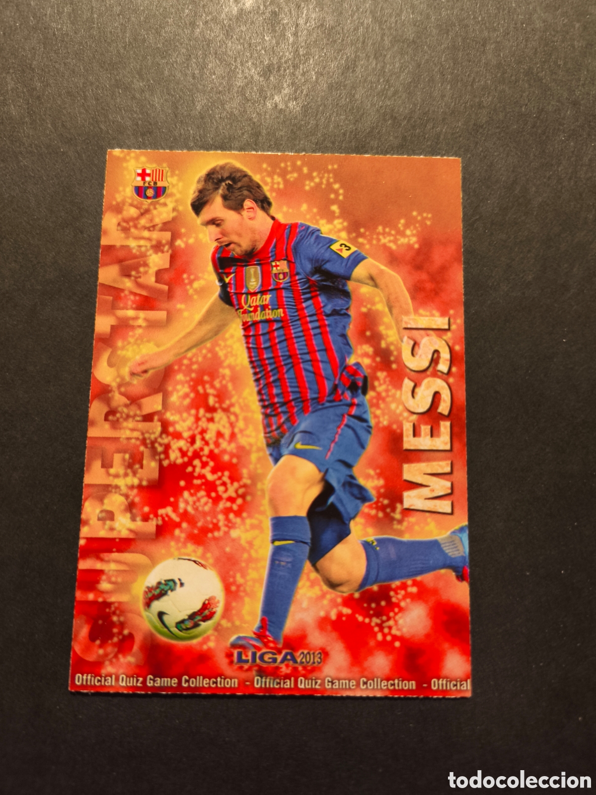Football Stickers: N&ordm; 53 MESSI SUPERSTAR FC BARCELONA MUNDICROMO 2013 VERSION FONDO MATE