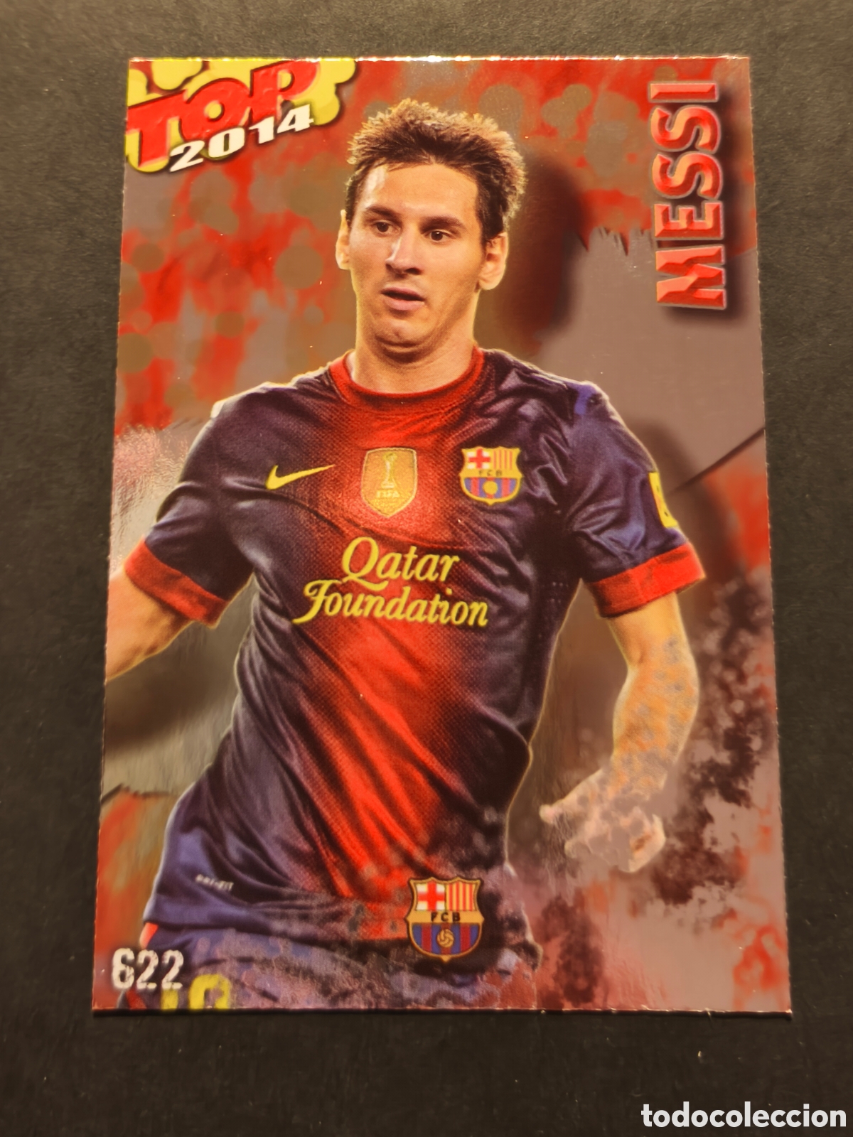 Football Stickers: N&ordm; 622 MESSI TOP 2014 FC BARCELONA MUNDICROMO 2014 VERSI&Oacute;N FONDO ROJO BRILLO