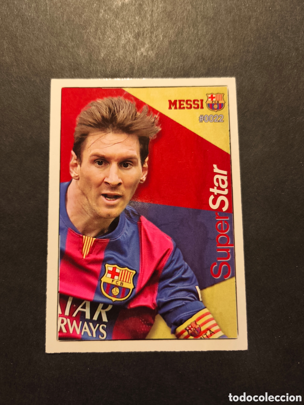 Football Stickers: N&ordm;22 MESSI SUPER STAR FC BARCELONA MUNDICROMO 2016 VERSI&Oacute;N MATE