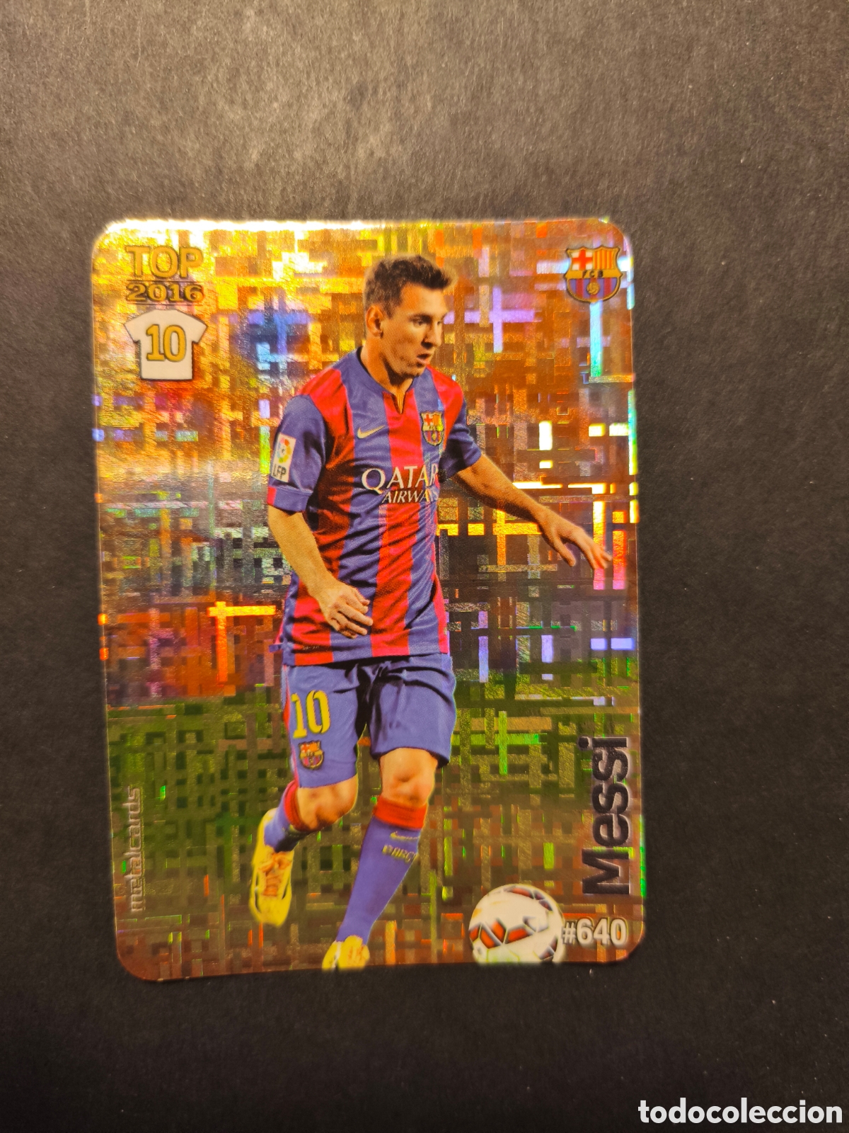 Football Stickers: N&ordm; 640 MESSI TOP 10 FC BARCELONA MUNDICROMO 2016 VERSI&Oacute;N FONDO TETRIS