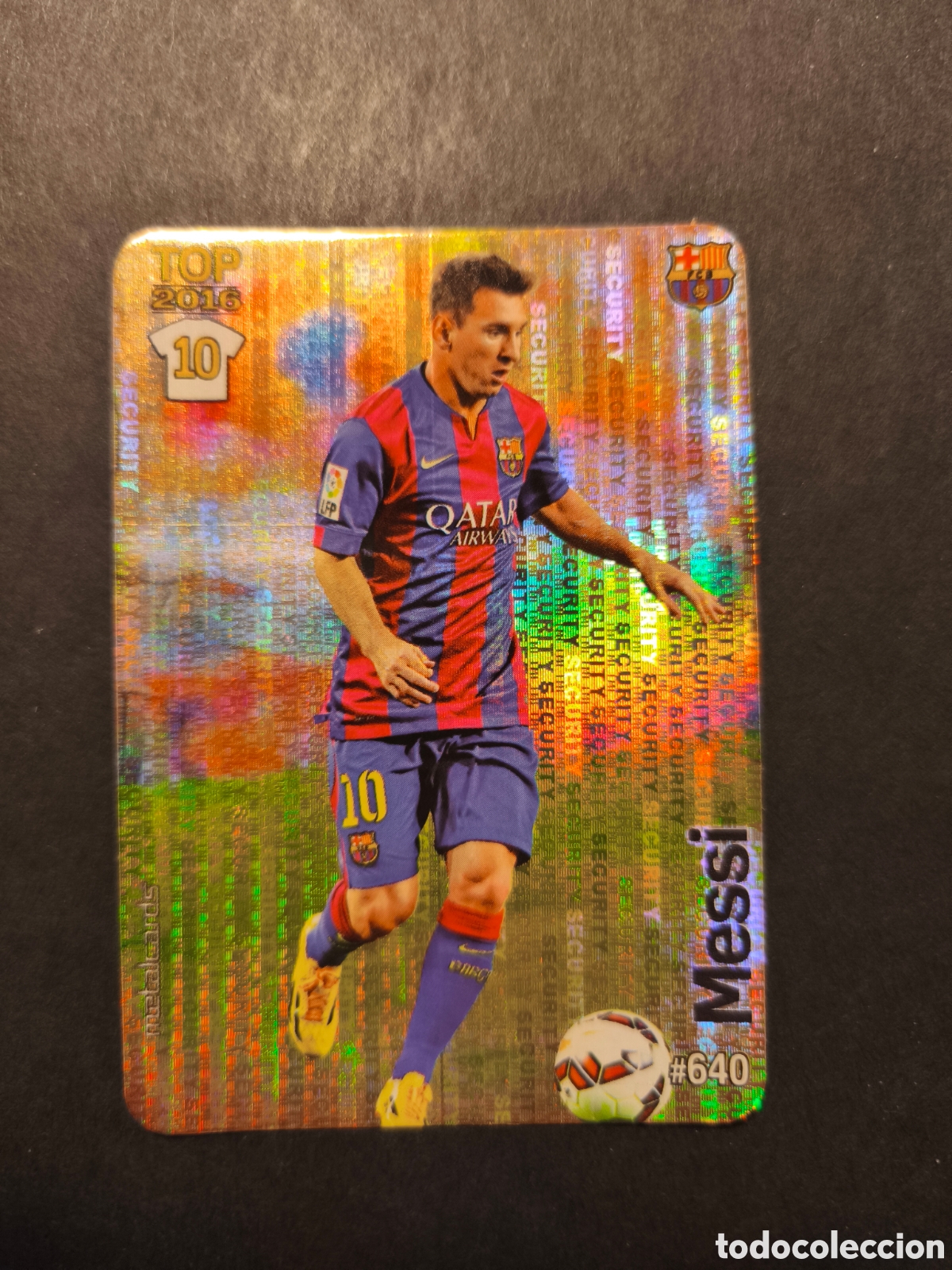 Football Stickers: N&ordm; 640 MESSI TOP 10 FC BARCELONA MUNDICROMO 2016 VERSI&Oacute;N FONDO SECURITY