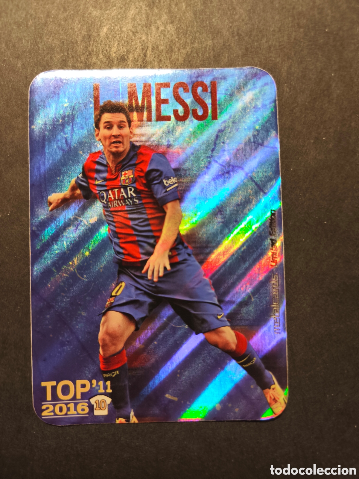 Football Stickers: MESSI TOP 10 FC BARCELONA MUNDICROMO 2016 VERSI&Oacute;N FONDO AZUL DIAGONALES