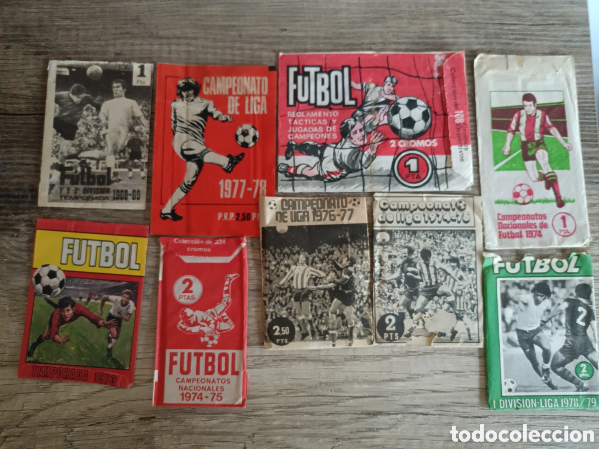 Cromos de F&uacute;tbol: 9 sobres abiertos a&ntilde;os 70 vacios