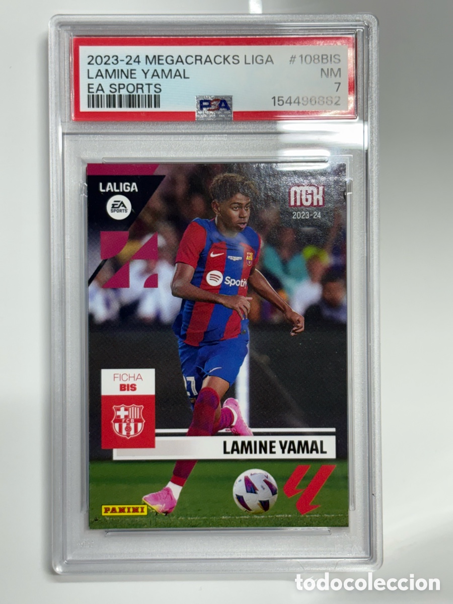Cromos de F&uacute;tbol: 2023-24 Panini Megacracks LAMINE YAMAL ROOKIE RK Rookie #108Bis PSA 7 LaLiga EA