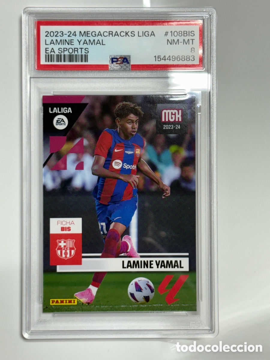 Cromos de F&uacute;tbol: 2023-24 Panini Megacracks LAMINE YAMAL ROOKIE RK Rookie #108Bis PSA 8 LaLiga EA