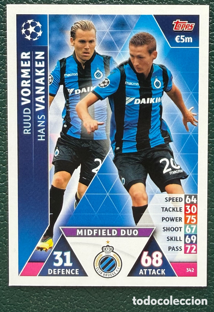 Cromos de Futebol: 342 RUUD VORMER / HANS VANAKEN CLUB BRUGGE FICHAS ALBUM MATCH ATTAX CHAMPIONS TOPPS 2018 2019 18 19