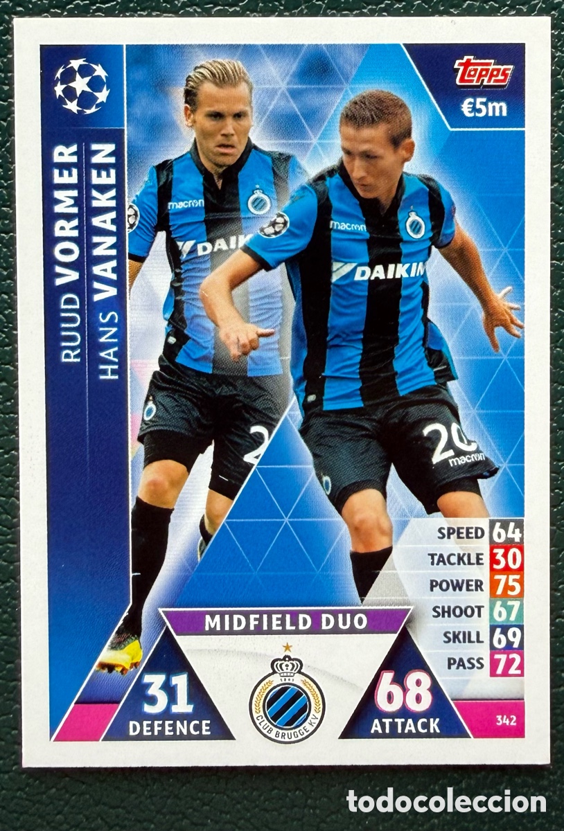 Cromos de Futebol: 342 RUUD VORMER / HANS VANAKEN CLUB BRUGGE FICHAS ALBUM MATCH ATTAX CHAMPIONS TOPPS 2018 2019 18 19
