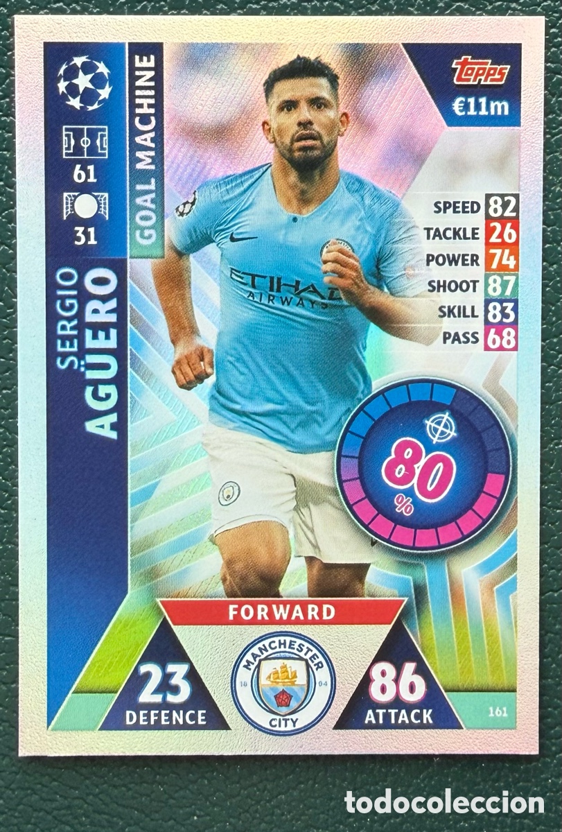 Fu&szlig;ball-Sticker: 161 SERGIO AGUERO MANCHESTER CITY FICHAS ALBUM MATCH ATTAX CHAMPIONS TOPPS 2018 2019 18 19