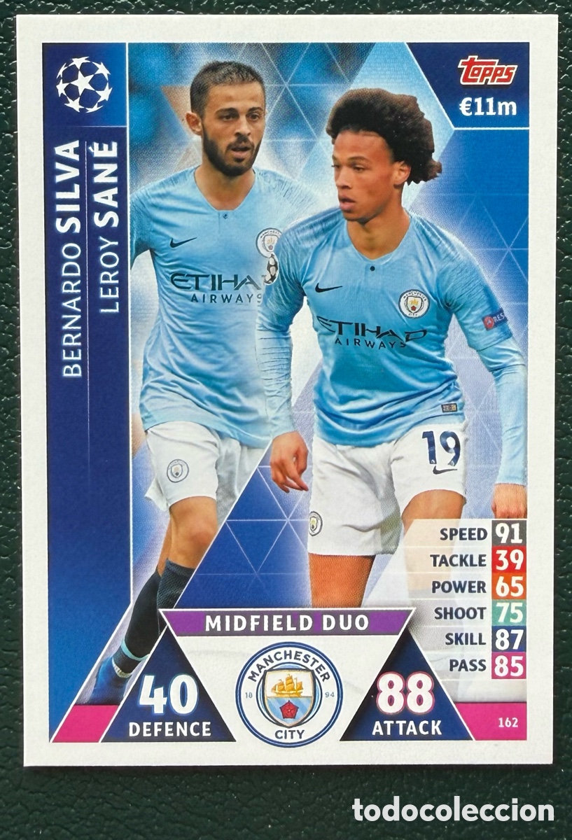 Figurine di Calcio: 162 BERNARDO SILVA / SANE MANCHESTER CITY FICHAS ALBUM MATCH ATTAX CHAMPIONS TOPPS 2018 2019 18 19