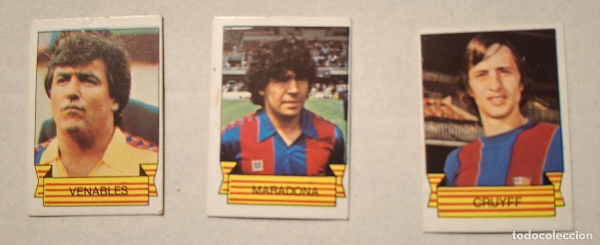 Cromos de F&uacute;tbol: 3 cromos del &aacute;lbum Bar&ccedil;a campe&oacute;n. Liga 84/85. Cruyff, Maradona, Venables
