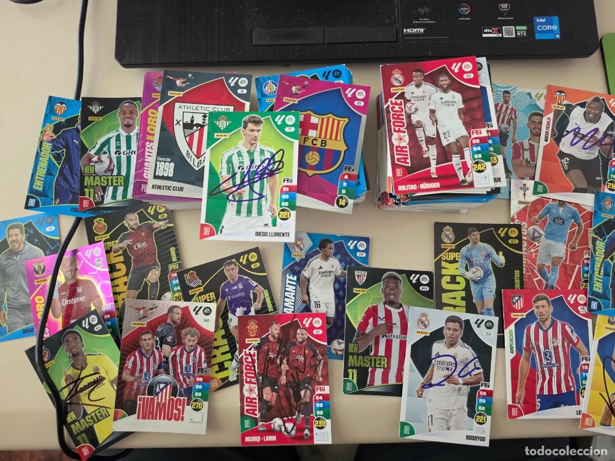 Cromos de F&uacute;tbol: Lote de 300 cromos Panini Adrenalyn 2024 2025 con 7 cromos firmados Rodrygo, Sadiq, Muriqi, Moleiro