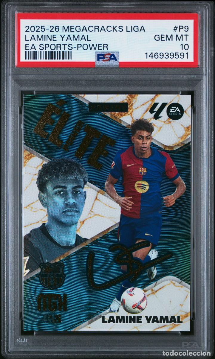 Cromos de F&uacute;tbol: Lamine Yamal #P9 FC Barcelona Elite Power Panini Megacracks 2025 2026 PSA 10