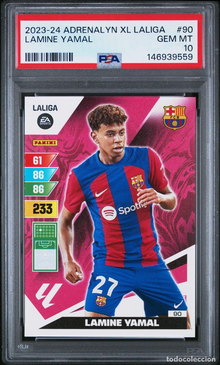 Cromos de F&uacute;tbol: Rookie Lamine Yamal #90 FC Barcelona Panini Adrenalyn 2023 2024 PSA 10