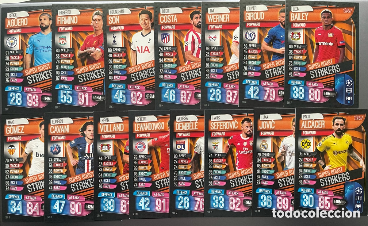Football Stickers: Lote 15 cards Super Boost Strikers Topps Match Attax 2019-20