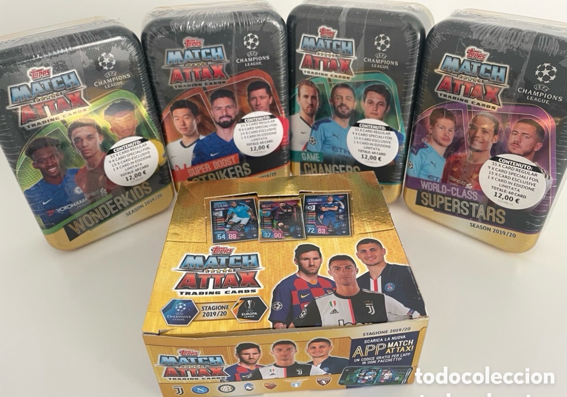 Fu&szlig;ball-Sticker: Lote 4 latas + 1 caja Match Attax UCL 2019-20