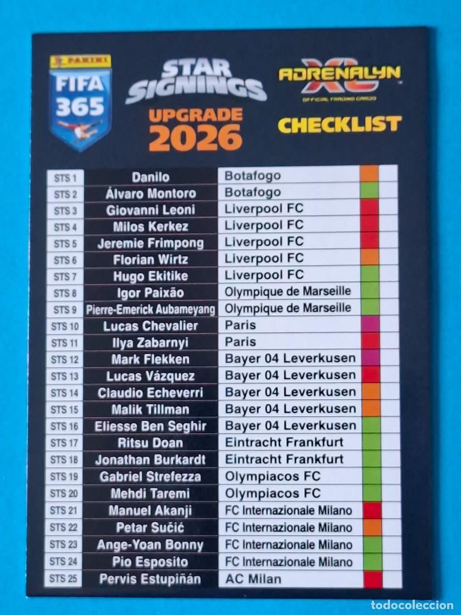 Cromos de F&uacute;tbol: STAR SIGNING Upgrade CHECKLIST doble cara - PANINI Adrenalyn XL FIFA 365 WTC 2026