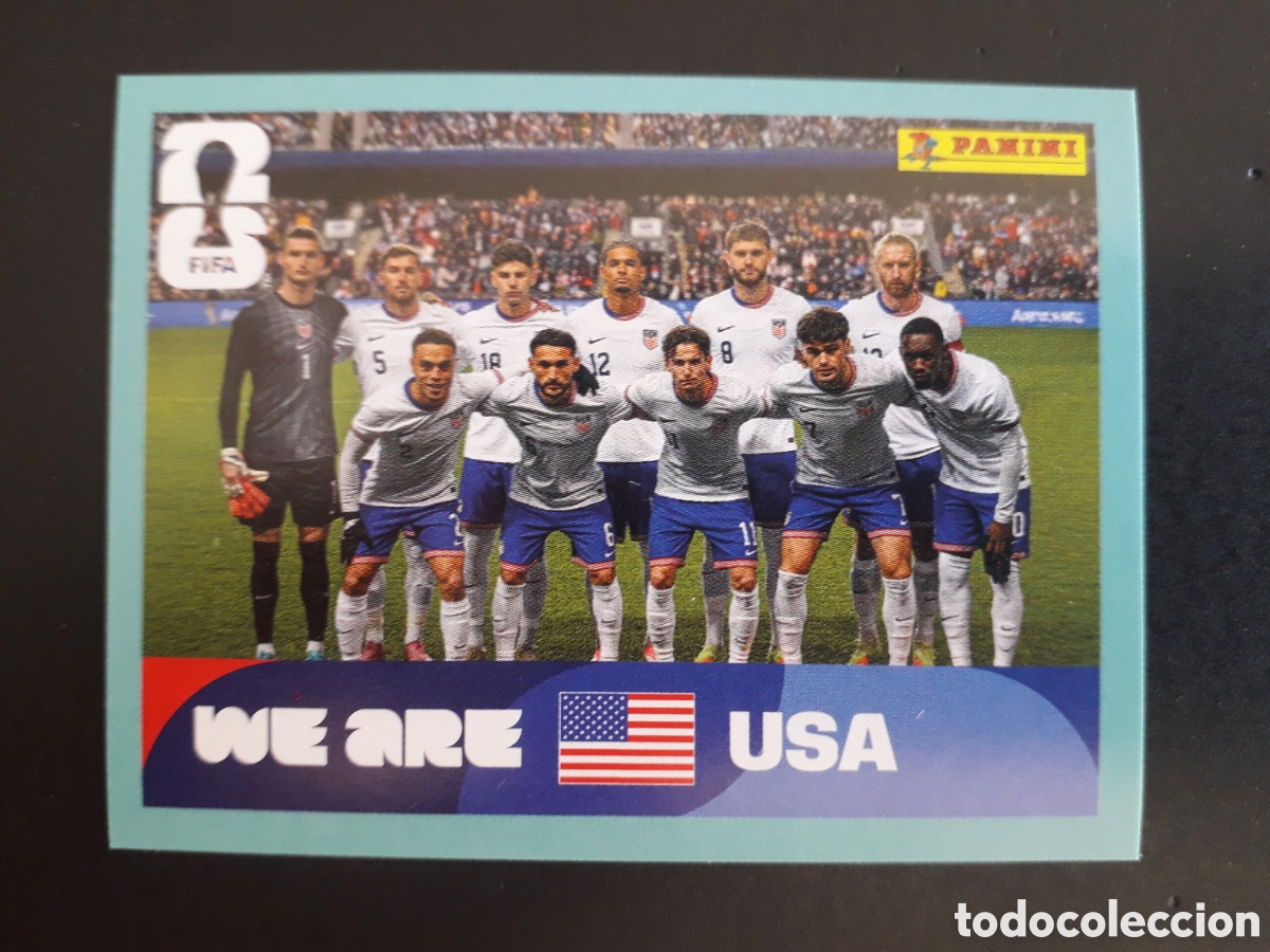 Cromos de F&uacute;tbol: EQUIPO ESTADOS UNIDOS USA 13 MUNDIAL F&Uacute;TBOL 2026 FIFA WORLD CUP PANINI SIN PEGAR PEDIDO M&Iacute;NIMO 3&euro;