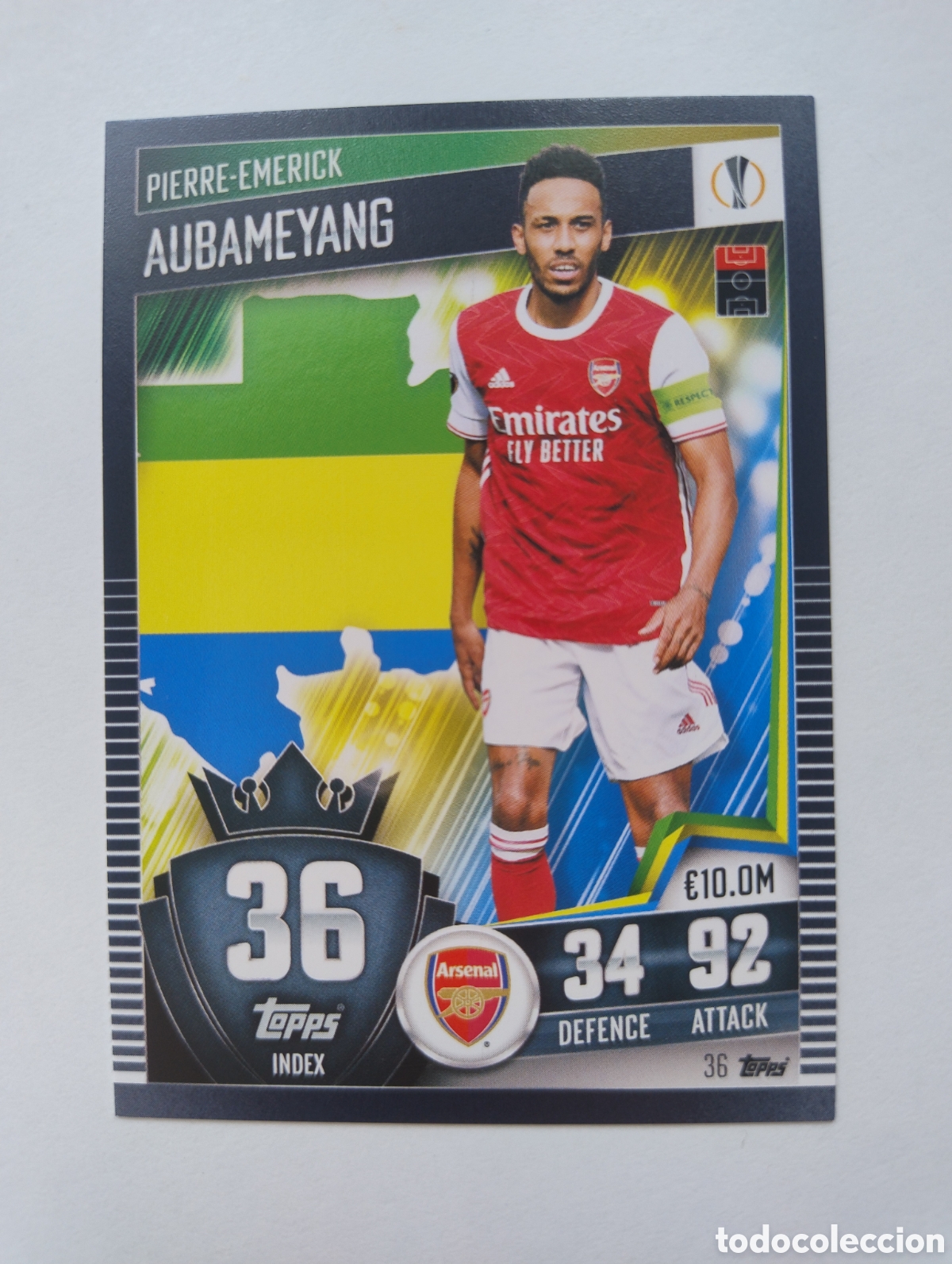 Football Stickers: 36 - Aubameyang - Arsenal - Topps Match Attax 101 2020 - 2021