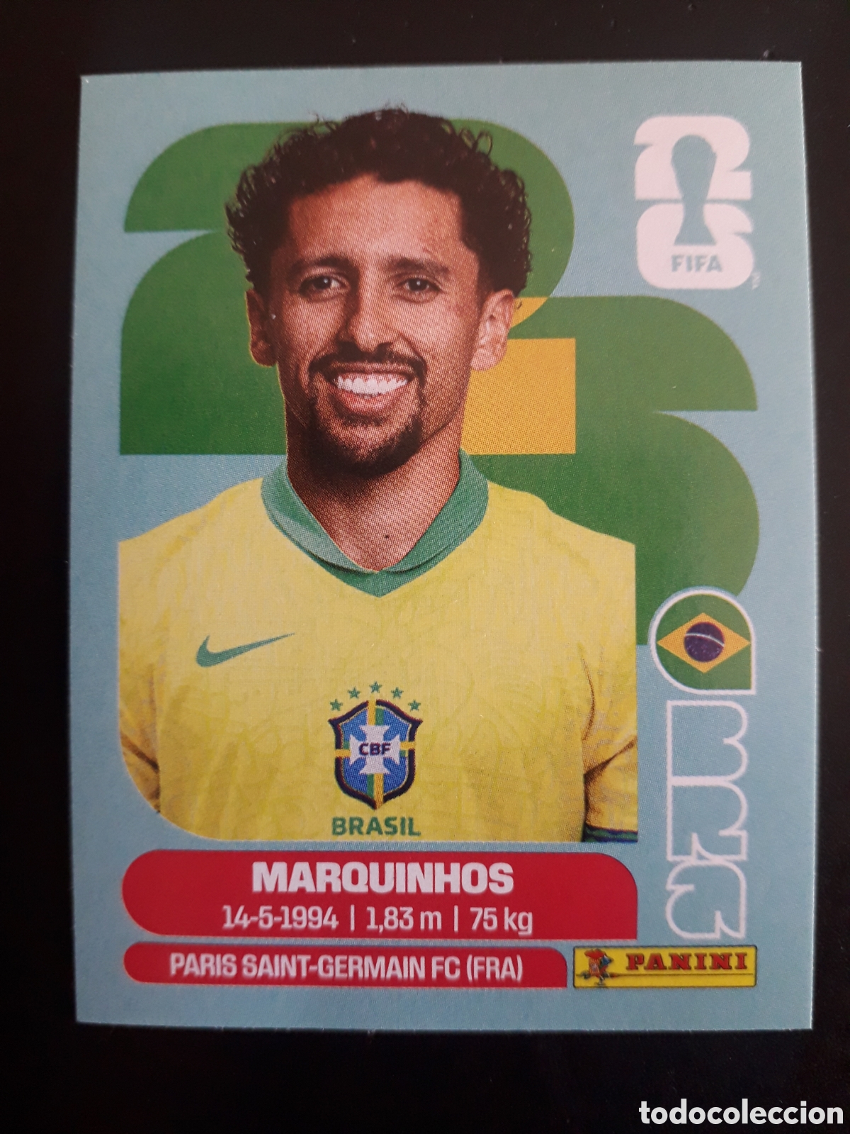 Fu&szlig;ball-Sticker: MARQUINHOS BRASIL BRA 4 MUNDIAL F&Uacute;TBOL 2026 FIFA WORLD CUP PANINI SIN PEGAR PEDIDO M&Iacute;NIMO 3&euro;