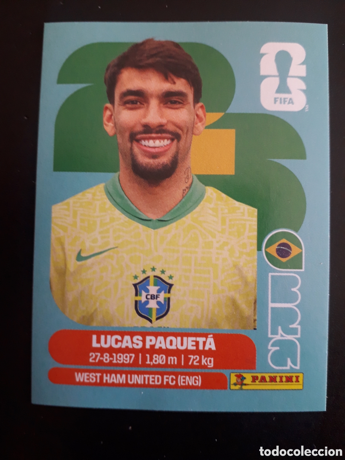 Cromos de F&uacute;tbol: LUCAS PAQUET&Aacute; BRASIL BRA 9 MUNDIAL F&Uacute;TBOL 2026 FIFA WORLD CUP PANINI SIN PEGAR PEDIDO M&Iacute;NIMO 3&euro;