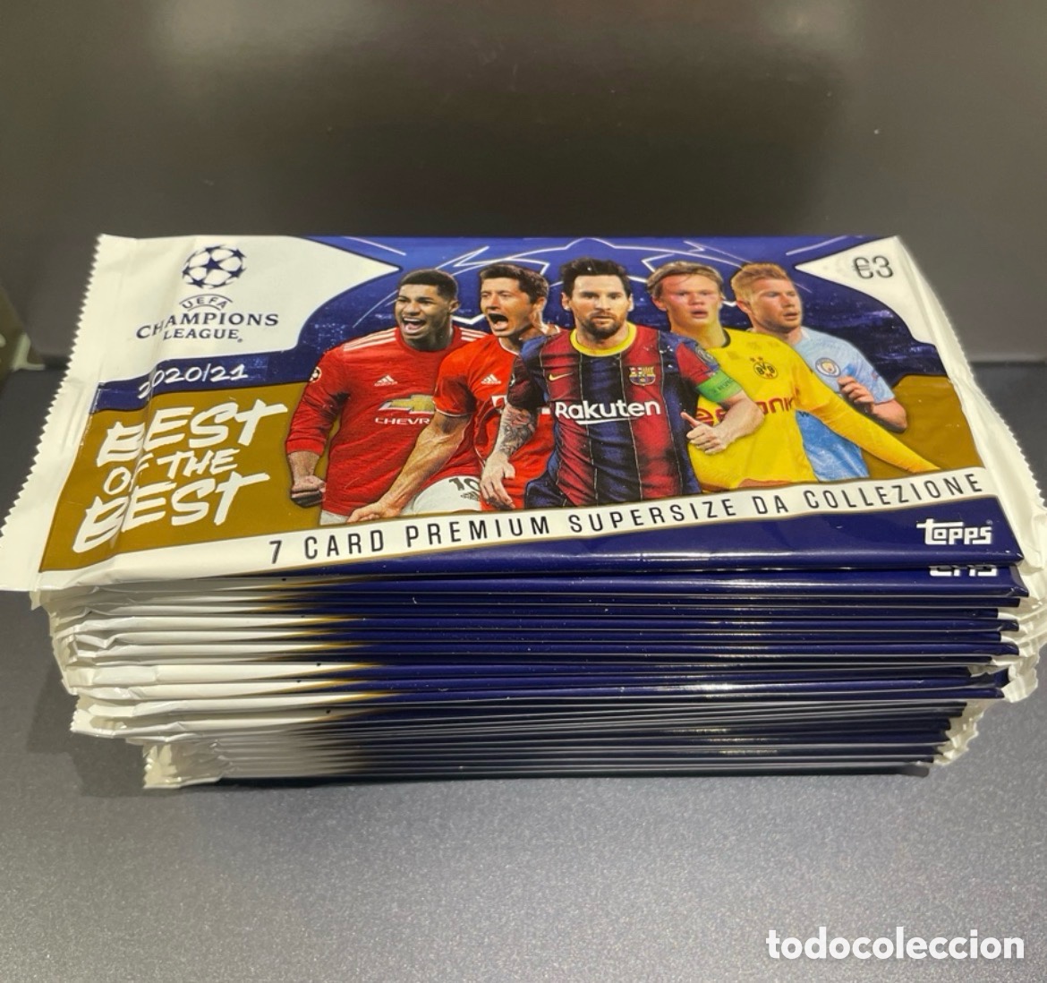 Cromos de F&uacute;tbol: Lote 30 sobres Topps Best of the Best 2020-21 Messi Cristiano Haaland Mbappe Bellingham Rookie