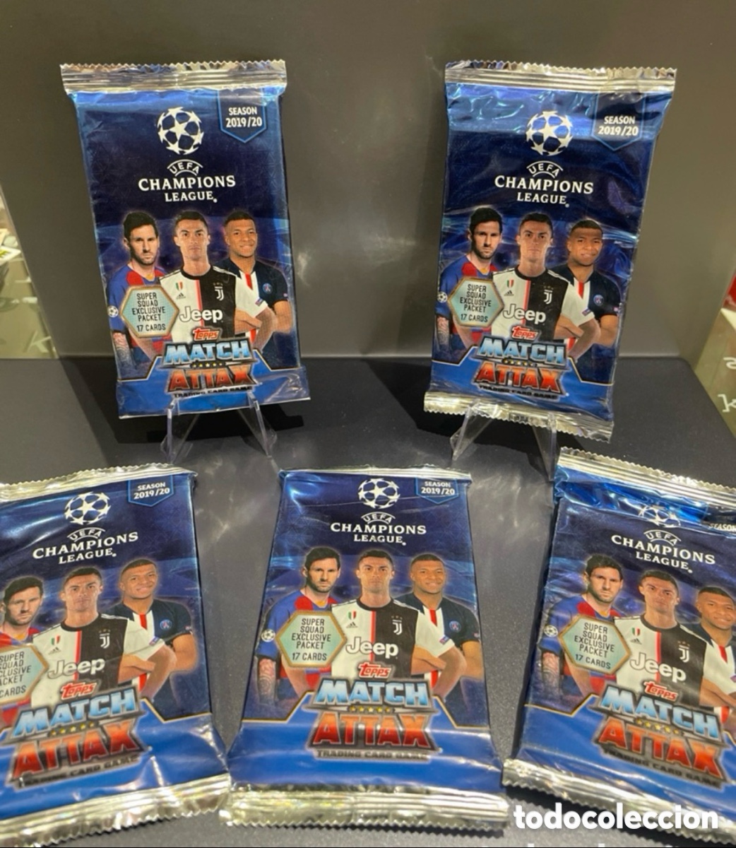 Football Stickers: Lote 5 Sobres 17 cards exclusivo Super Squad Match Attax 2019-20 Topps