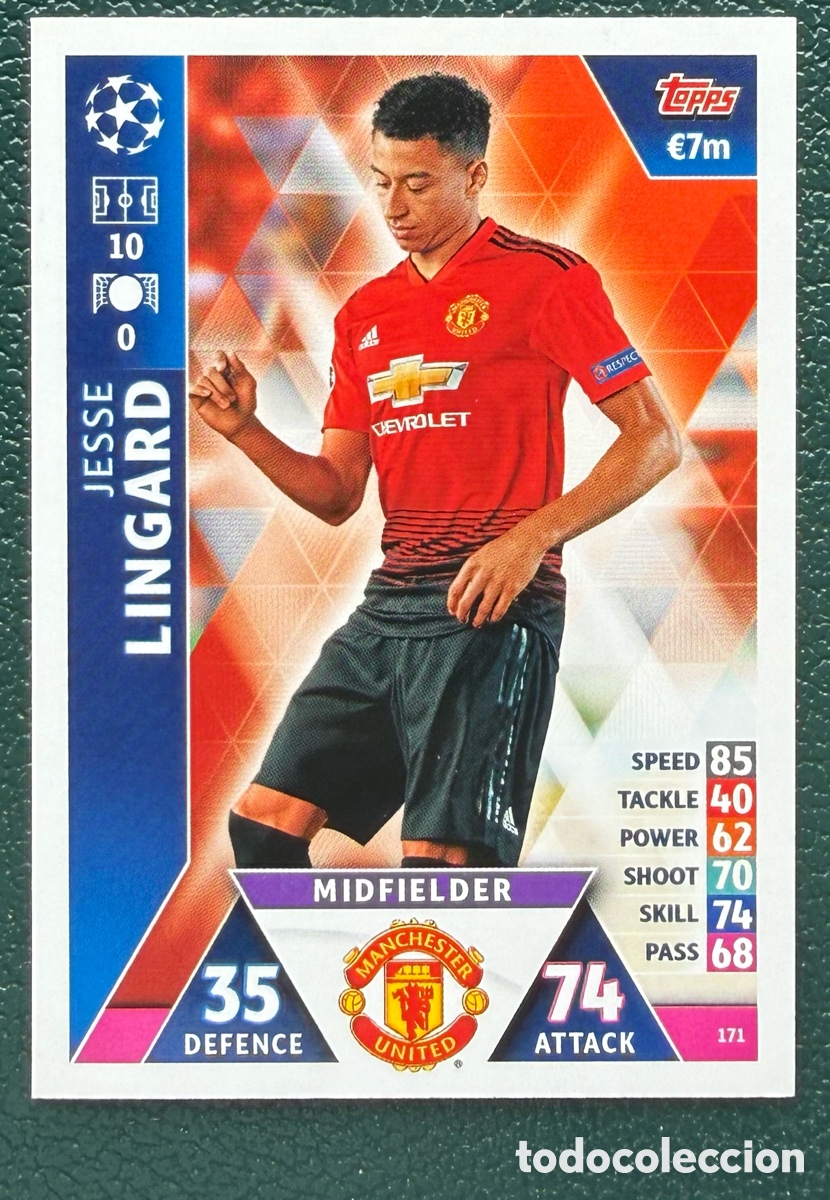 Cartes &agrave; collectionner de Football: 171 JESSE LINGARD MANCHESTER UNITED FICHAS ALBUM MATCH ATTAX CHAMPIONS TOPPS 2018 2019 18 19
