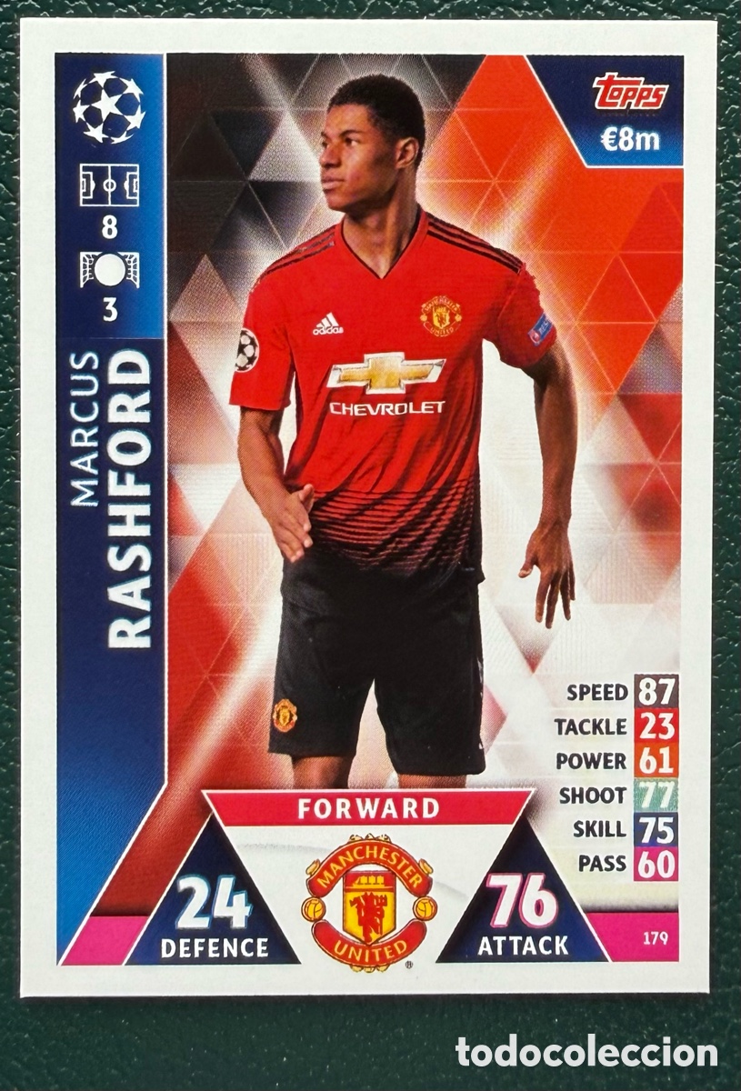 Cartes &agrave; collectionner de Football: 179 MARCUS RASHFORD MANCHESTER UNITED FICHAS ALBUM MATCH ATTAX CHAMPIONS TOPPS 2018 2019 18 19