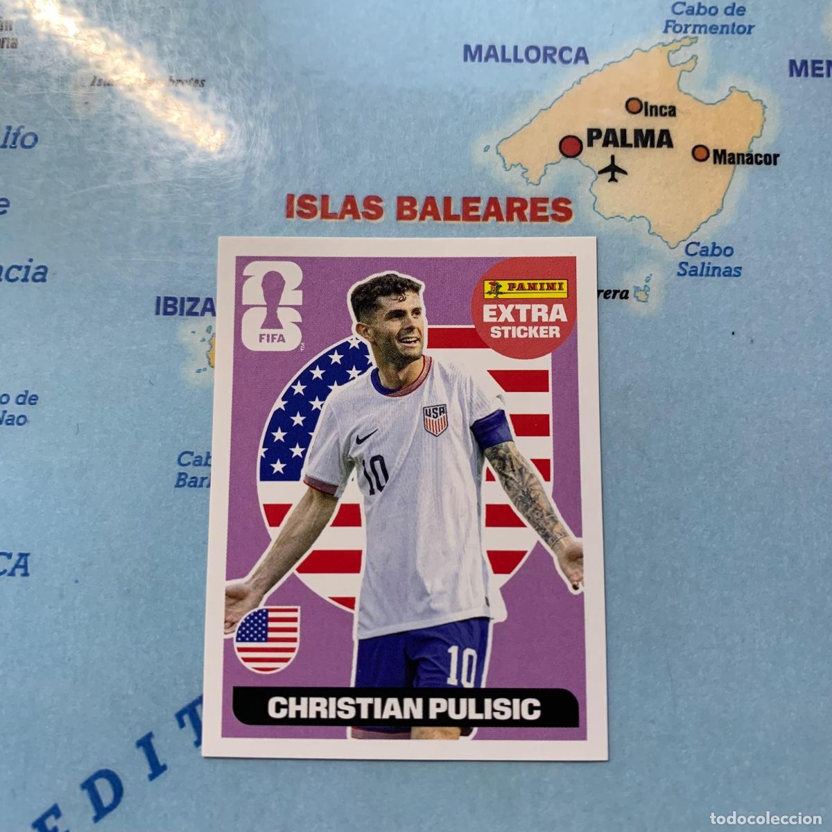 Cromos de F&uacute;tbol: Christian Pulisic extra sticker versi&oacute;n morada de USA cromo panini Mundial Fifa World Cup 2026