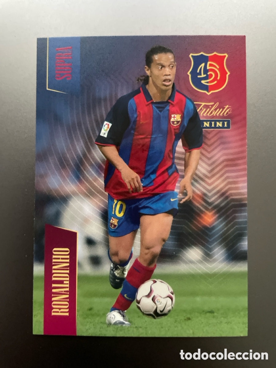 Cromos de F&uacute;tbol: Ronaldinho 84 Supra la Sonrisa del Futbol Tributo Panini 125 Aniversario FC Barcelona