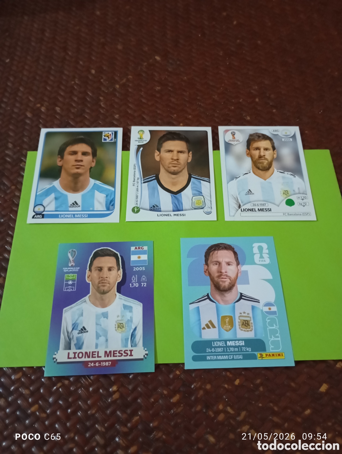 Cromos de F&uacute;tbol: Lote Messi mundiales 2010.2014.2018.2022.2026