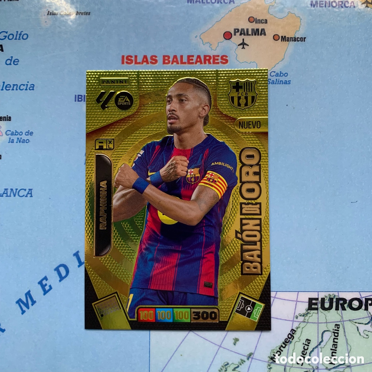 Cromos de F&uacute;tbol: Raphinha nuevo bal&oacute;n de oro del Barcelona cromo adrenalyn XL 25-26 2025-2026