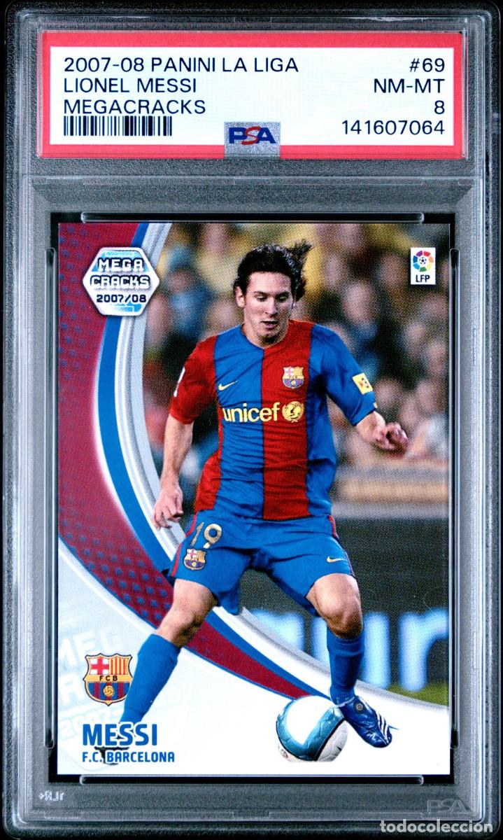 Cromos de F&uacute;tbol: Messi #69 FC Barcelona Panini Megacracks 2007 2008 PSA 8