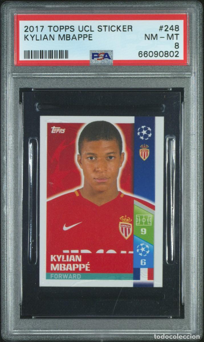 Cromos de F&uacute;tbol: Rookie Kylian Mbappe #248 Monaco Topps UCL Sticker 2017 18 PSA 8
