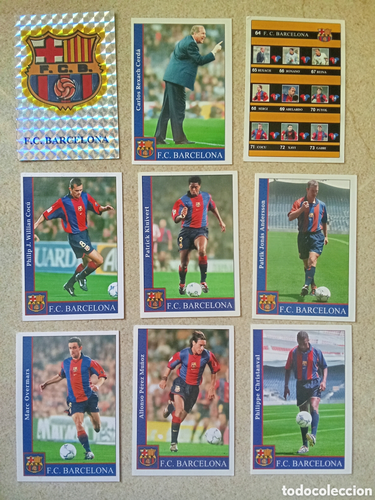 Cromos de F&uacute;tbol: 9 CROMOS DIFERENTES BARCELONA MUNDICROMO LIGA 2001 2002
