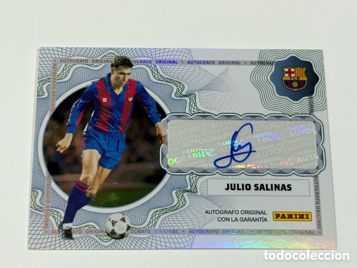 Football Stickers: Julio Salinas Auto Autograph Firma Original Barcelona Panini Club Messi Yamal