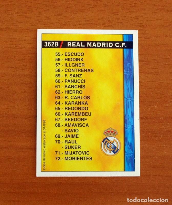 Cromos de F&uacute;tbol: &Iacute;ndice- 362 A-B Real Madrid-Real Sociedad-Corregido-Mundicromo Las Fichas de la Liga 1998-1999-98-99