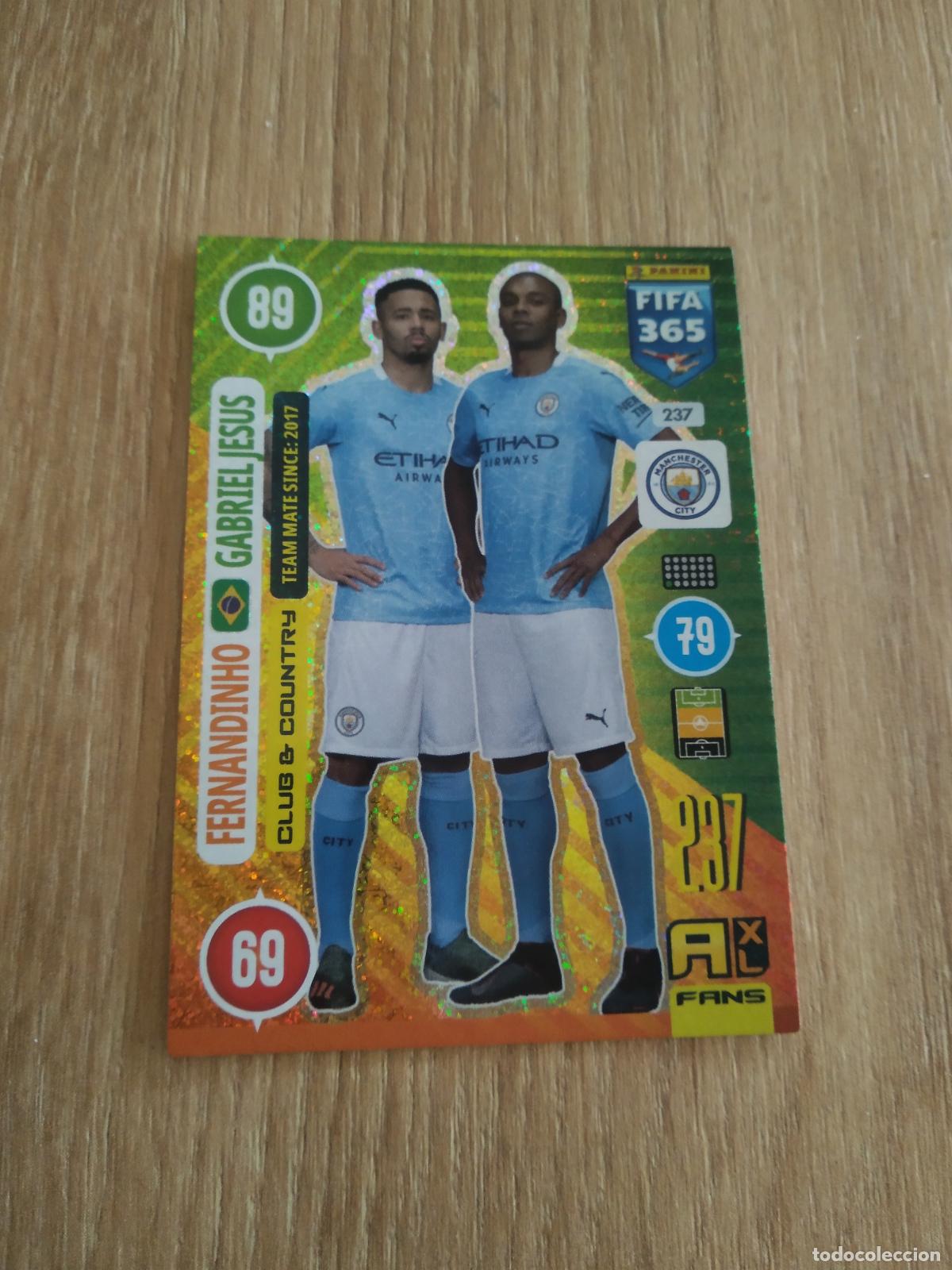 Cromos de F&uacute;tbol: 237 FERNANDINHO GABRIEL JESUS MANCHESTER CITY CROMO FUTBOL PANINI ADRENALYN 20-21 FIFA 365 2020-2021