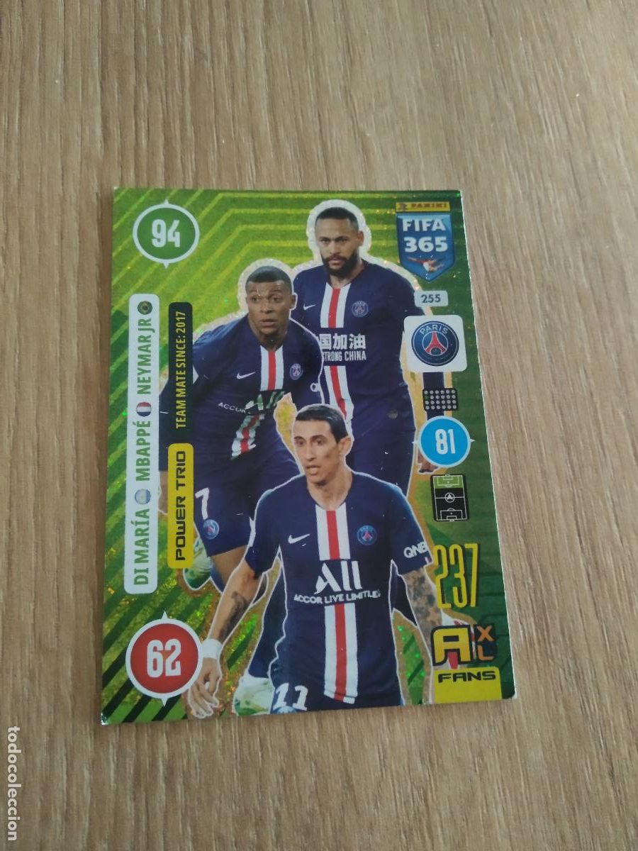 Cromos de F&uacute;tbol: 255 DI MARIA MBAPPE NEYMAR PSG CROMO FUTBOL PANINI ADRENALYN 20-21 FIFA 365 2020-2021