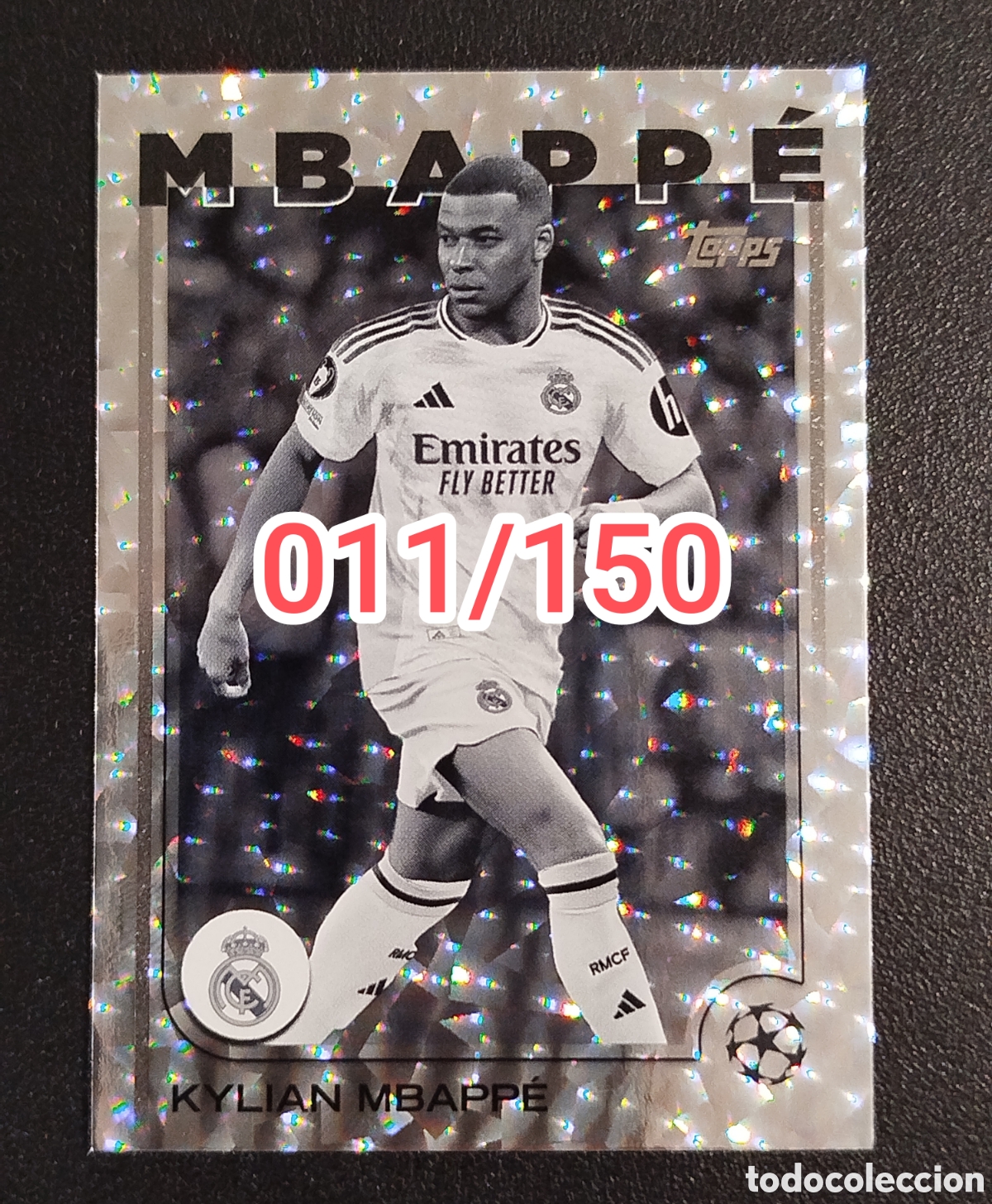Cromos de F&uacute;tbol: NUMERADA 011/150 MBAPPE BLACK AND WHITE ICY REAL MADRID TOPPS UEFA CLUB FLAGSHIP CARD CROMO