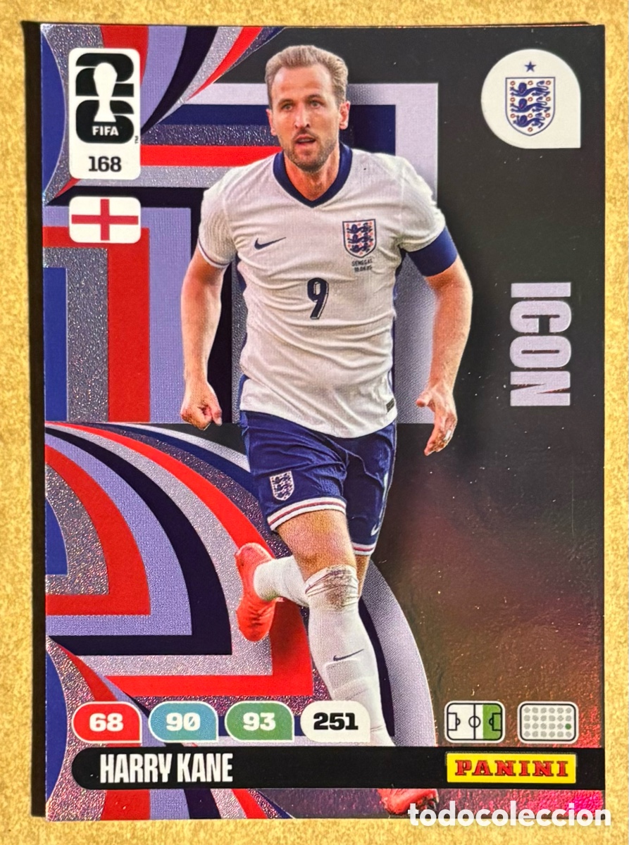 Cromos de F&uacute;tbol: HARRY KANE (INGLATERRA). CARTA ICON PANINI ANDRENALYN FIFA WORLD CUP 2026. #168.