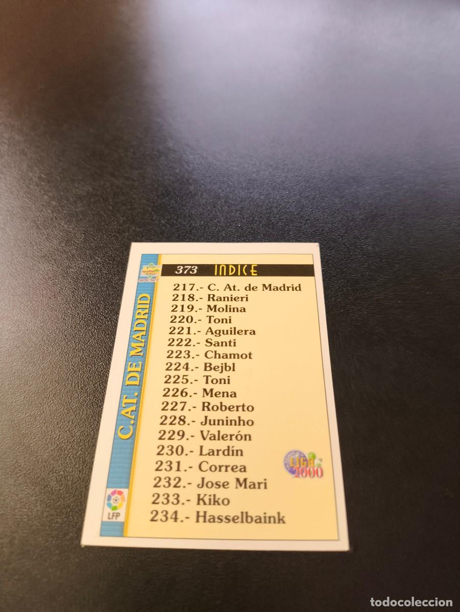 Cromos de F&uacute;tbol: 373 INDICE PLANTILLA ATLETICO DE MADRID MUNDICROMO FICHAS LIGA 1999 2000 99 00 NO PANINI ESTE