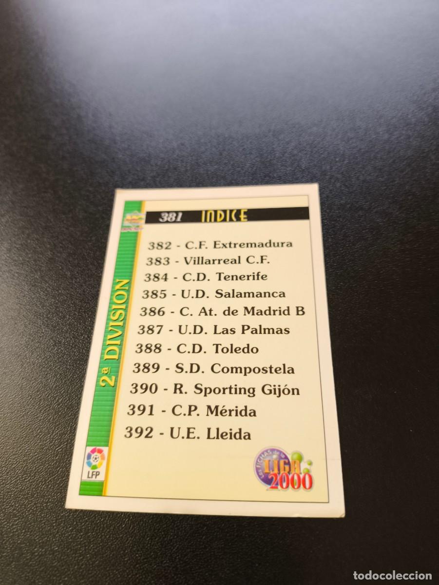 Cromos de F&uacute;tbol: 381 INDICE SEGUNDA DIVISION MUNDICROMO FICHAS LIGA 1999 2000 99 00 NO PANINI ESTE
