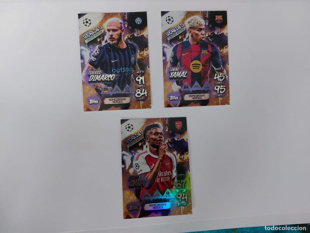 Cromos de F&uacute;tbol: Lote Lamine Yamal Saka Dimarco worldies match attax 25 26 Barcelona Arsenal Inter de Mil&aacute;n
