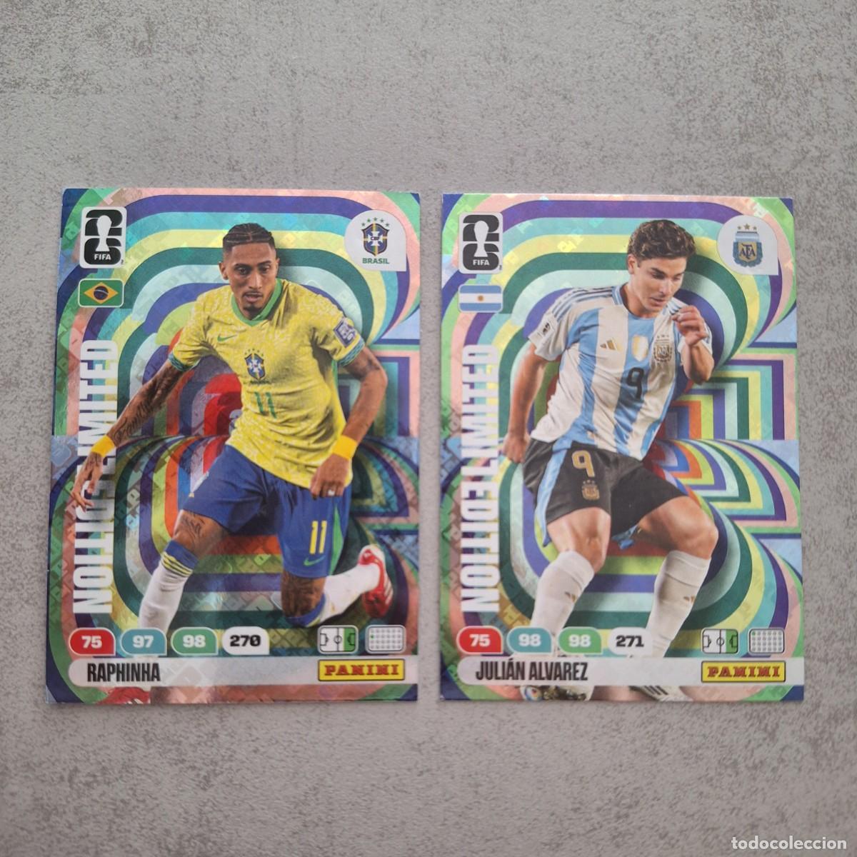 Cromos de F&uacute;tbol: CARTAS ADRENALYN XL MUNDIAL 2026 RAPHINHA JULIAN ALVAREZ LIMITED EDITION EDICION LIMITADA JUGON 229