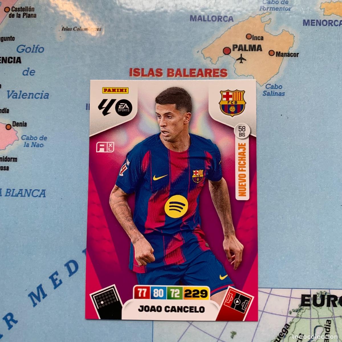 Football Stickers: Joao Cancelo nuevo fichaje n&uacute;mero 58 Bis del Barcelona cromo adrenalyn XL 25-26 2025-2026