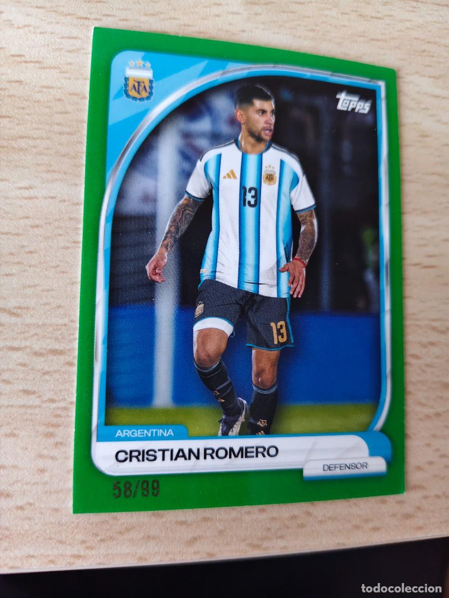 Cromos de F&uacute;tbol: 2 COLLECTOR TIN ARGENTINA 25 26 CRISTIAN ROMERO FIRST TEAM TOPPS 2025 2026 NUMERADA PARALELA /99