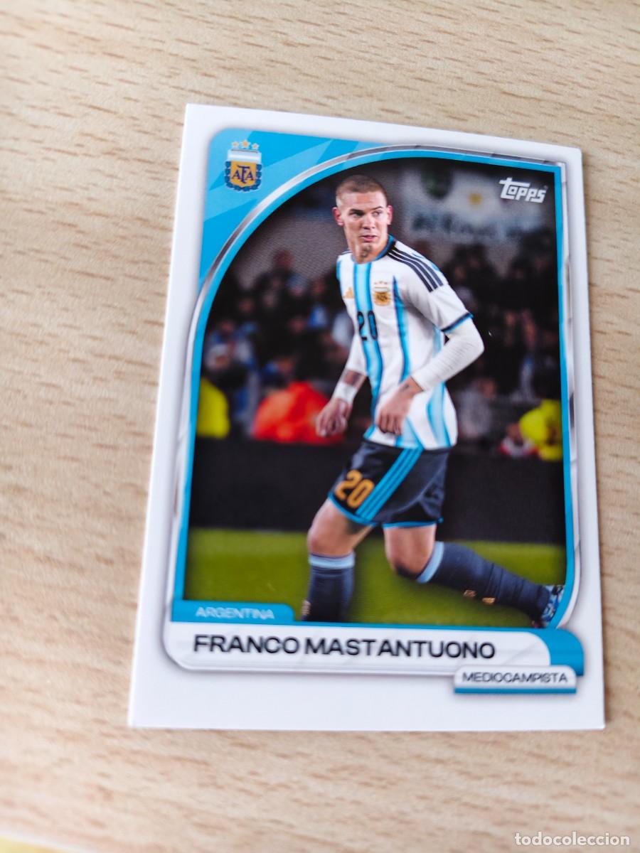 Football Stickers: 13 COLLECTOR TIN ARGENTINA 25 26 FRANCO MASTANTUONO FIRST TEAM TOCADA ESQUINA TOPPS 2025 2026